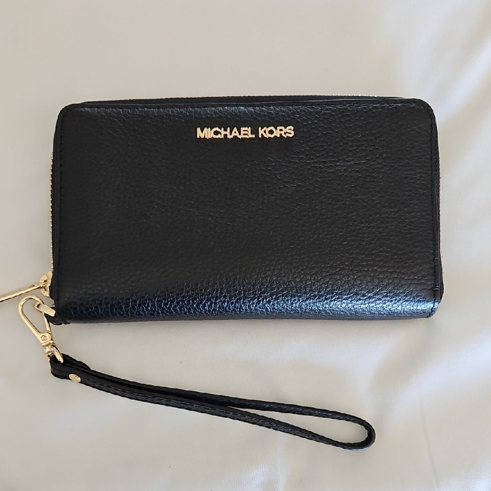 Michael Kors Black Wristlet with Gold Accents